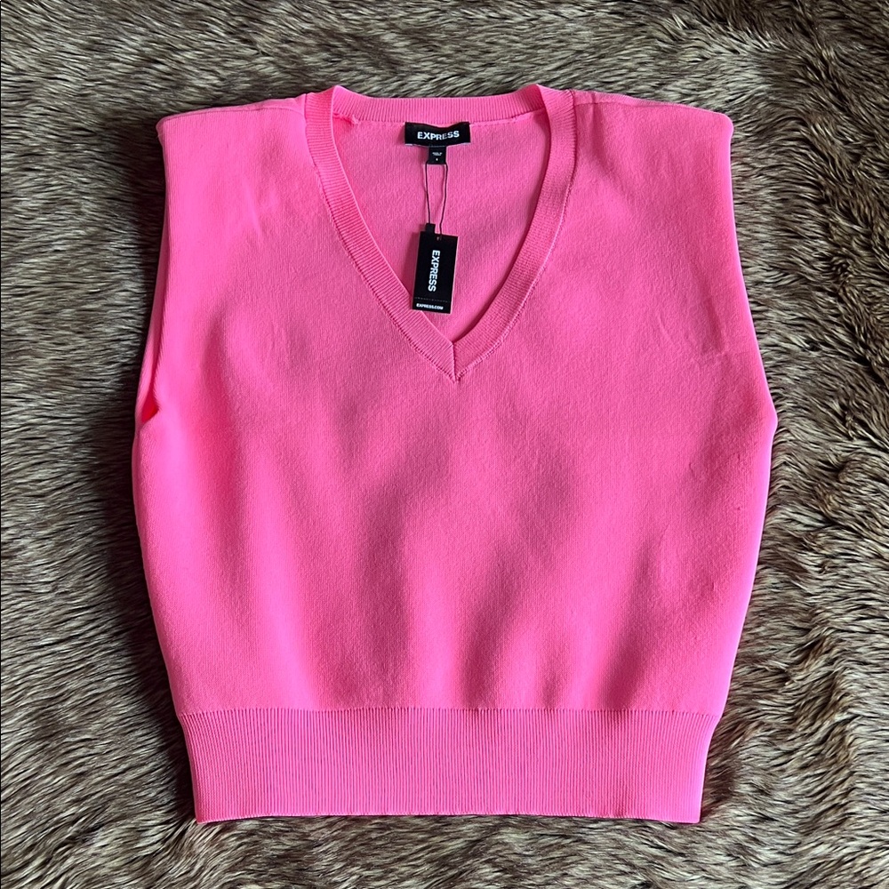 NWT Express Neon Pink V-Neck Sweater